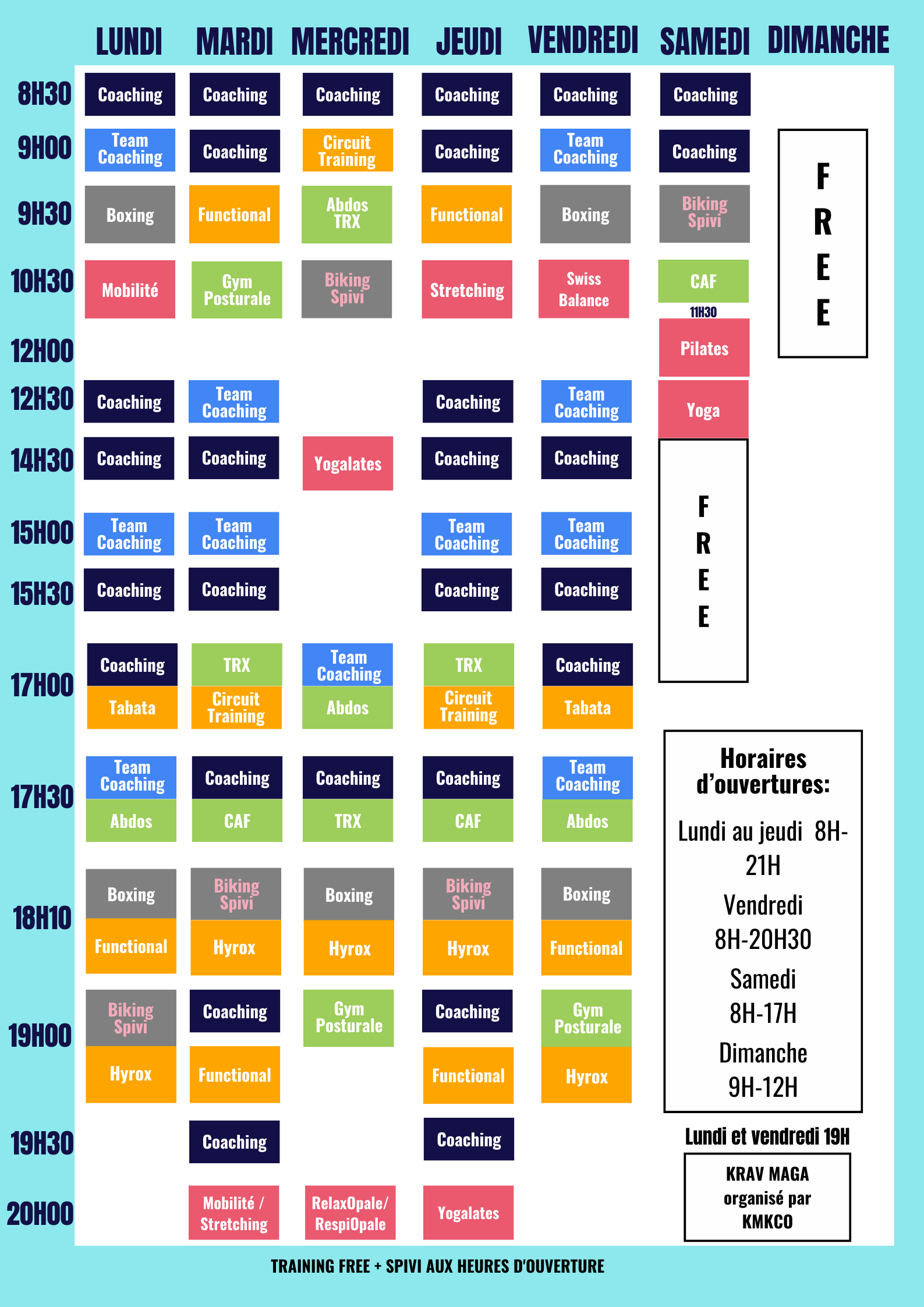 Le planning des cours collectifs