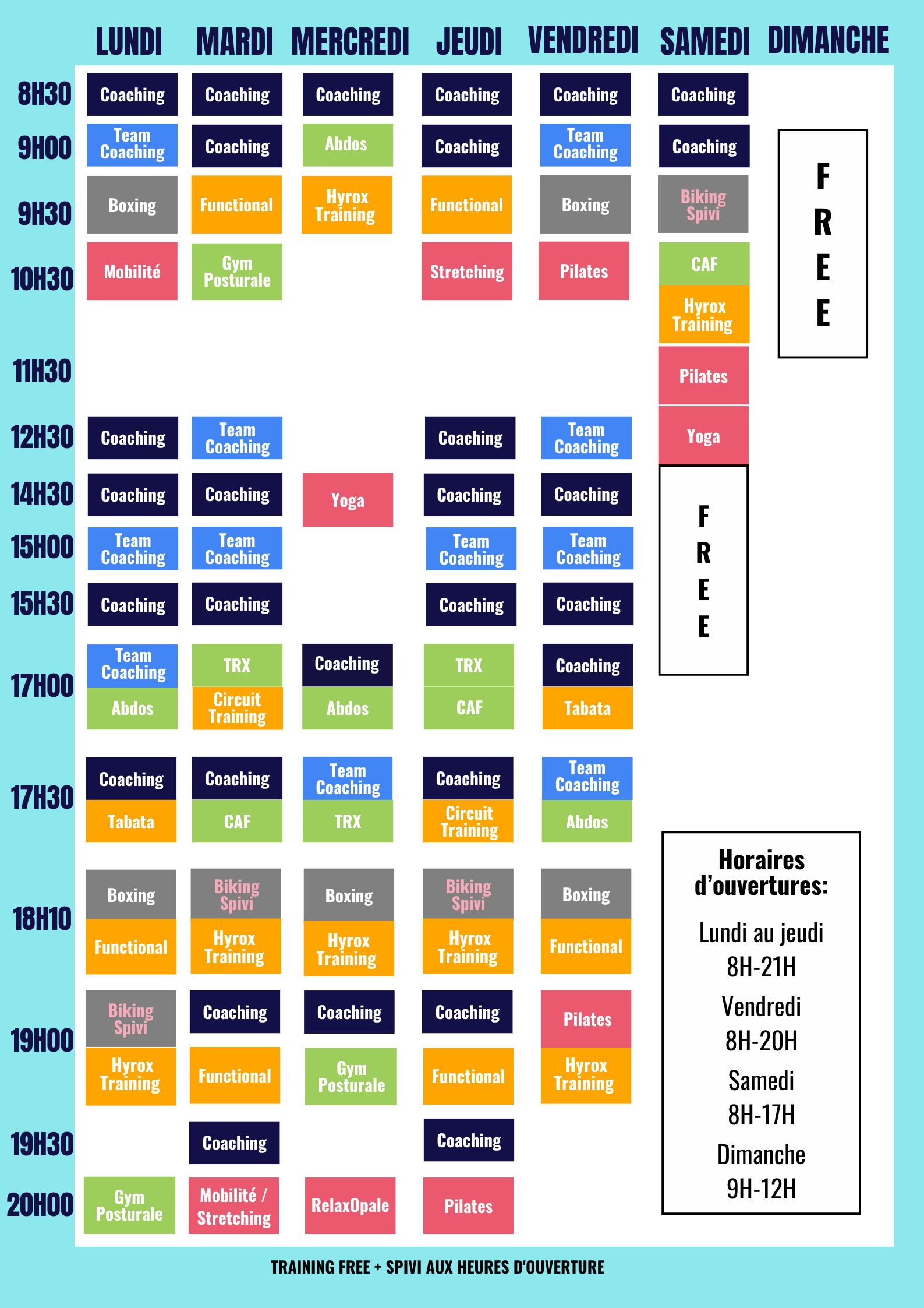 Le planning des cours collectifs